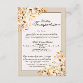 Elegant Goud & Ivoor Bloemen Bruiloft Vervoer Informatiekaartje