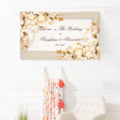 Elegant Goud & Ivoor Bloemen Bruiloft Welkom Spandoek (Insitu)