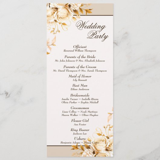 Elegant Goud & Ivoor Bloemen Ceremonie Trouwfeest Programmakaart (Achterkant)