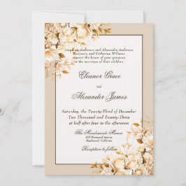 Elegant Goud & Ivoor Bloemen Formele Bruiloft Kaart