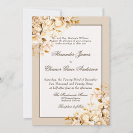 Elegant Goud & Ivoor Bloemen Formele Bruiloft Kaart