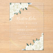 Elegant Goud Ivoor Bloemen Nuestra Boda Bruiloft Acryl Uitnodigingen (Voorkant)