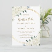 Elegant Goud Ivoor Bloemen Nuestra Boda Bruiloft Kaart (Staand voorkant)