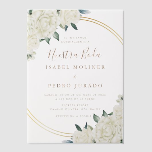 Elegant Goud Ivoor Bloemen Nuestra Boda Bruiloft Vellum Uitnodigingen (Voorkant)