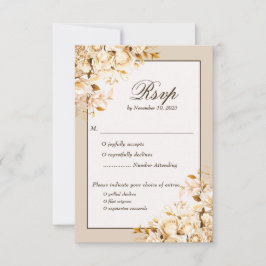 Elegant Goud & Ivoor Bloemen Traditionele RSVP-kaa RSVP Kaartje