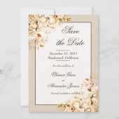 Elegant Goud & Ivoor Floral Formal Save the Date Kaart (Voorkant)