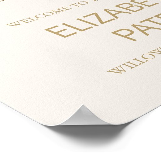 Elegant Goud Ivoor Swiped Rechts Bruiloft Welkom Poster (Hoek)