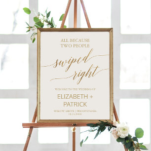 Elegant Goud Ivoor Swiped Rechts Bruiloft Welkom Poster