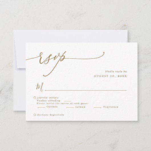 Elegant Goud Kalligrafie Script Bruiloft RSVP Kaartje (Voorkant)