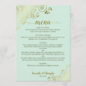 Elegant Goud Kant Frills op Mint Groene Bruiloft Menu (Voorkant)