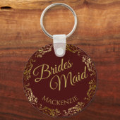 Elegant Goud Kant op Auburn Bruidsmeisje Bruiloft Sleutelhanger (Voorkant)