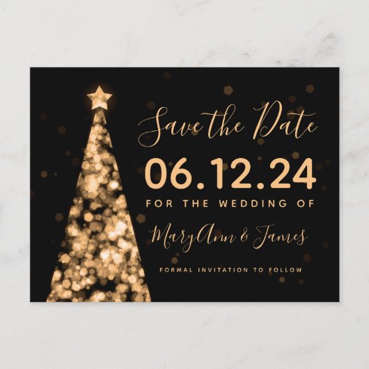 Elegant Goud Kerstmis Bruiloft Save The Date Aankondigingskaart (Voorkant)