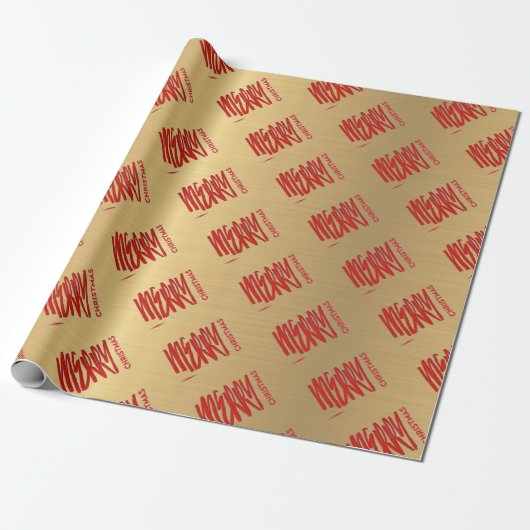 Elegant Goud Kerstmis Modern Rood Cadeaupapier (Uitgerold)