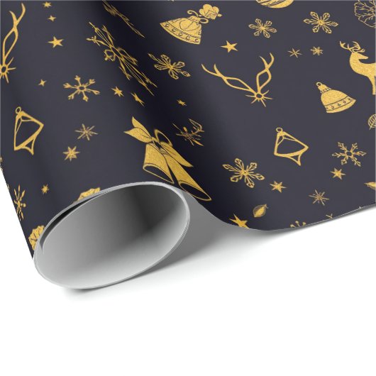 Elegant Goud Kerstpatroon Cadeaupapier (Rol Hoek)