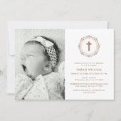 Elegant Goud Klassieke Foto Kruiskrans Doop Kaart (Voorkant)