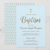 Elegant Goud kruis Blauw Aangepaste Doop Kaart (Voorkant / Achterkant)