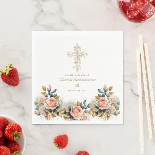 Elegant Goud  Kruis Bloemen Doop Servet (Insitu)