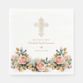 Elegant Goud  Kruis Bloemen Doop Servet (Voorkant)