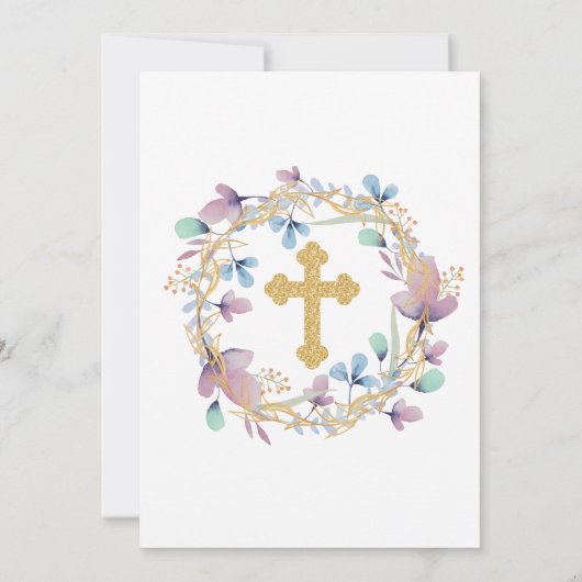 Elegant Goud Kruis Doop Bloemen Kaart (Achterkant)