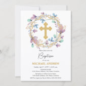 Elegant Goud Kruis Doop Bloemen Kaart (Voorkant)