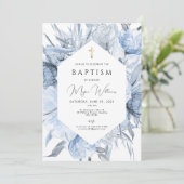 Elegant Goud Kruis en parels meisje Dop Invitati Kaart (Staand voorkant)