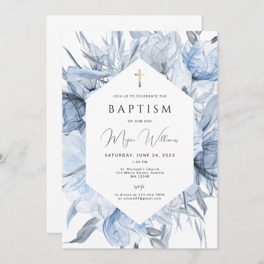 Elegant Goud Kruis en parels meisje Dop Invitati Kaart (Voorkant / Achterkant)