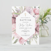 Elegant Goud Kruis en parels meisje Dop Invitati Kaart (Staand voorkant)