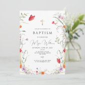 Elegant Goud Kruis en parels meisje Dop Invitati Kaart (Staand voorkant)