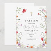 Elegant Goud Kruis en parels meisje Dop Invitati Kaart (Voorkant / Achterkant)