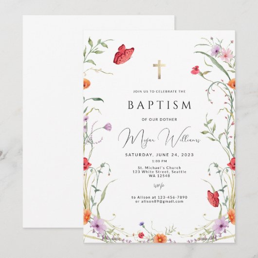 Elegant Goud Kruis en parels meisje Dop Invitati Kaart (Voorkant / Achterkant)