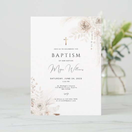 Elegant Goud Kruis en parels meisje Dop Kaart (Staand voorkant)