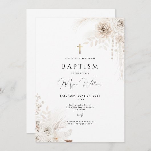 Elegant Goud Kruis en parels meisje Dop Kaart (Voorkant / Achterkant)