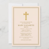 Elegant Goud Kruis Roze Baby Meisje Doop Kaart (Voorkant)