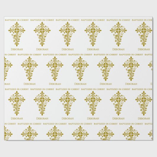 Elegant Goud Kruisdoop Cadeaupapier (Vlak)