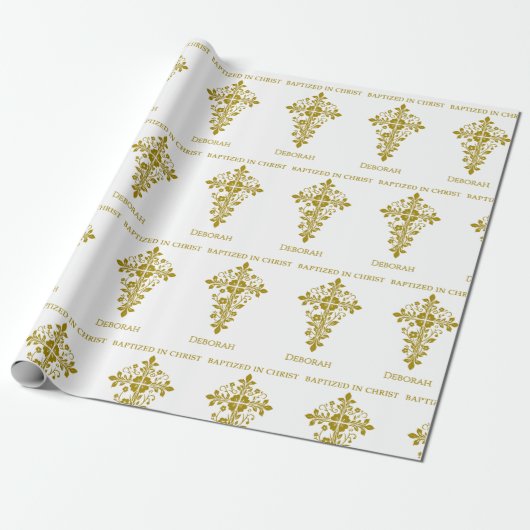 Elegant Goud  Kruisdoop Cadeaupapier (Uitgerold)