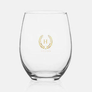 Elegant Goud Laurel Krans Aangepaste Monogram Wijnglas Zonder Voet