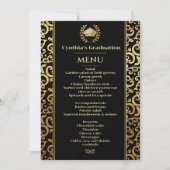 Elegant goud Lijst Afstuderen Dinner Menu Kaart (Voorkant)