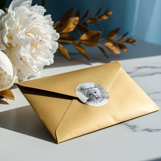Elegant Goud Lijst | Baby's eerste kerstfoto Ronde Sticker