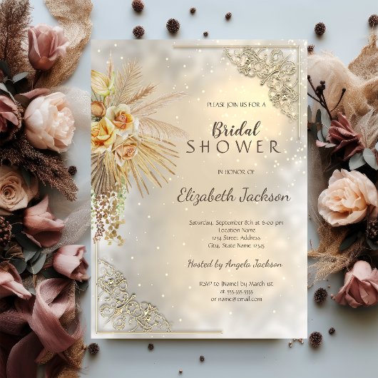 Elegant Goud Lijst Boho Flowers Vrijgezellenfeest Kaart