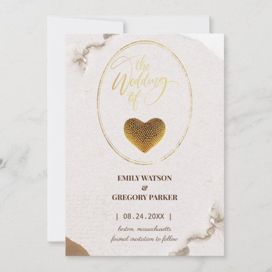 Elegant  goud lijst diamant hart save the date (Voorkant)