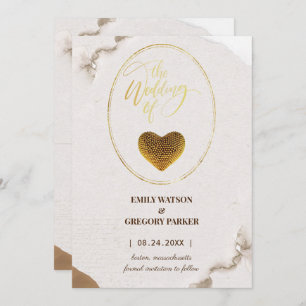 Elegant  goud lijst diamant hart save the date