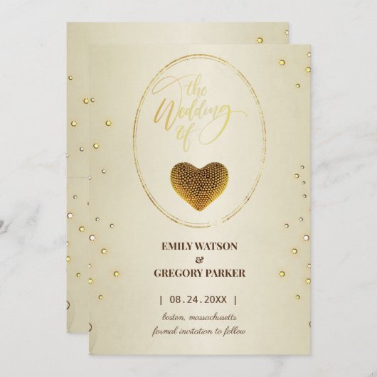 Elegant goud lijst diamanten hart, behalve datum save the date (Voorkant / Achterkant)