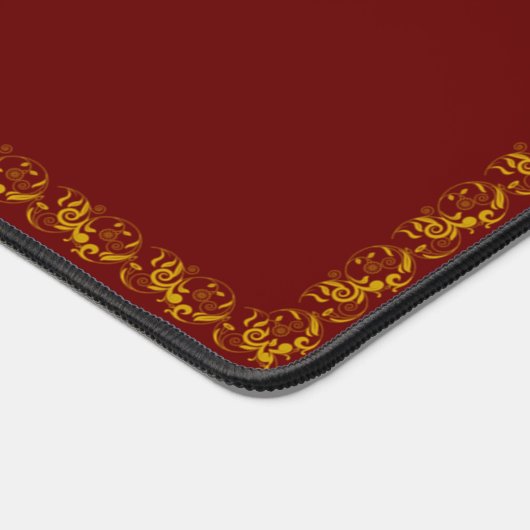 Elegant Goud Lijst en Monogram op Maroon Bureaumat (Hoek)