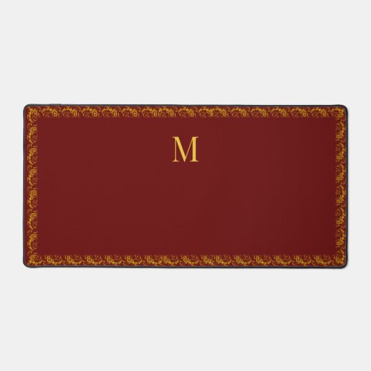 Elegant Goud Lijst en Monogram op Maroon Bureaumat (Voorkant)