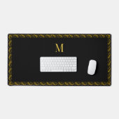 Elegant Goud Lijst en Monogram op Zwart Bureaumat (Keyboard & Muis)