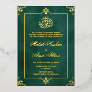 Elegant Goud Lijst Groen Moslim Bruiloft Luxe Folie Uitnodiging