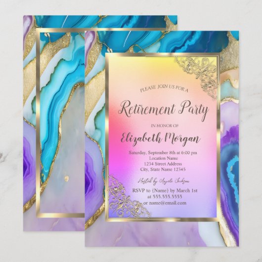 Elegant Goud Lijst, Kleurrijke Marmeren Afboeking Kaart (Voorkant / Achterkant)