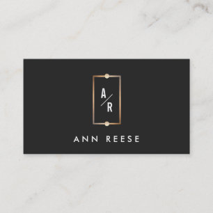 Elegant Goud Lijst Monogram Modern  Zwart Visitekaartje