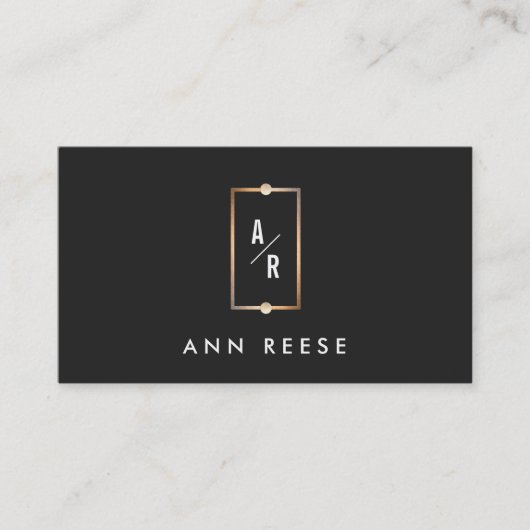 Elegant Goud Lijst Monogram Modern  Zwart Visitekaartje (Voorkant)