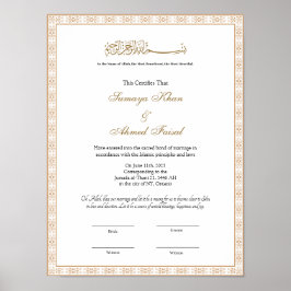 Elegant goud lijst Muslim nikkah certificate Poste Poster